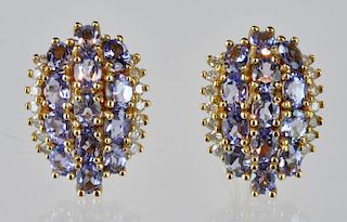 Pr. 14kt Gold, Tanzanite & Diamond Clip Earrings