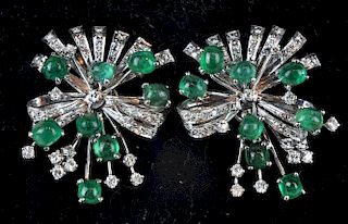 14kt White Gold, Emerald & Diamond Clip Earrings