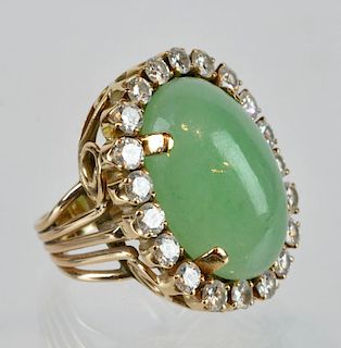 14kt Gold & Apple Jade Ring with Diamond Halo