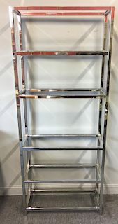 Midcentury Chrome Bookcase with Glass Shelves.