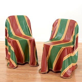Pair John Dickinson style faux drapery chairs