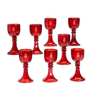 Set (8) Josef Hoffmann style ruby wine glasses