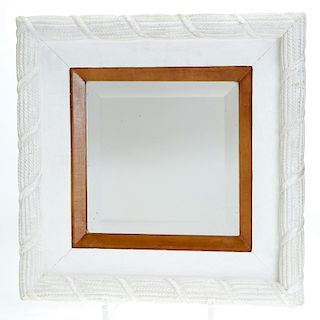 French Art Deco plaster and leather wall mirror
