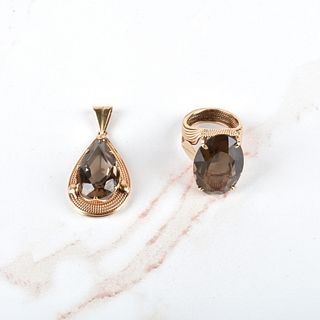 Smoky Quartz and 14K Ring and Pendant