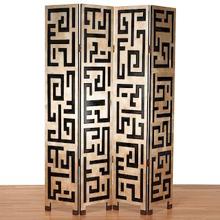 Art Deco style lacquer silver leaf 4-panel screen