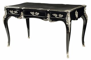 LOUIS XV STYLE LACQUERED & SILVERED BRONZE BUREAU PLAT