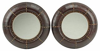 (2) LARGE EMBOSSED LEATHER ROUND MIRRORS