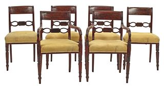 (6) ENGLISH GEORGE IV UPHOLSTERED MAHOGANY DINING CHAIRS