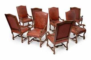Set of Eight Louis XIV Style Leather Dining Chairs