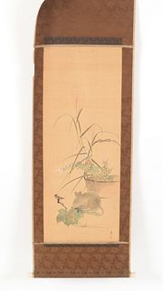 A Japanese Scroll Painting, Watercolor on Silk 