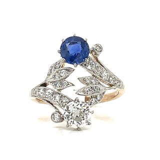 18k Platinum Late Victorian Sapphire Diamond GIA Ring