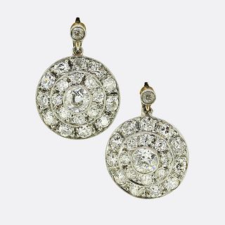 Art Deco Old Cut Diamond Cluster Drop Earrings