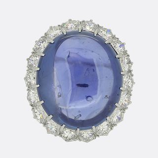 Vintage Natural Ceylon Sapphire and Diamond Cocktail Ring
