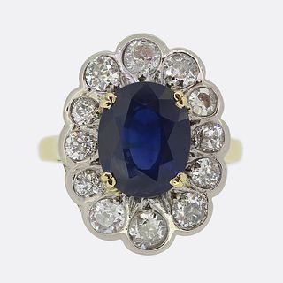 Vintage 3.97 Carat Sapphire and Diamond Cluster Ring