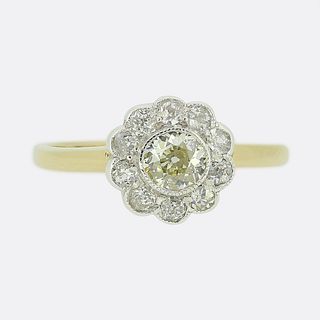 Edwardian Old Cut Diamond Daisy Cluster Ring