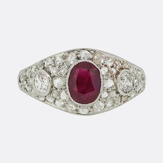 Art Deco Ruby and Diamond Three-Stone Ring