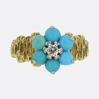 Vintage Turquoise and Diamond Cluster Ring