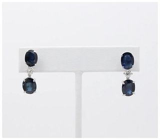 Elegant Blue Sapphires Diamonds 18K White Gold Dangle Earrings