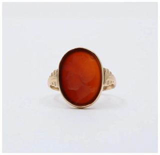 Art Deco Carved Carnelian 14K Yellow Gold Ring