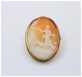 Antique 14K Yellow Gold The Meloi Khryseoip Shell Cameo Brooch.Pin.