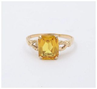 Vintage 14K Yellow Gold Synthetic Citrine Split Shank Ring Band