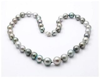 Vintage 14K White Gold Beaded Tahitian Baroque Multicolor Pearl Necklace, June Birthstone.