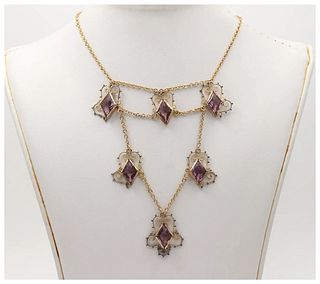 Victorian Festoon Rose De France 14K Gold Vermeil Necklace