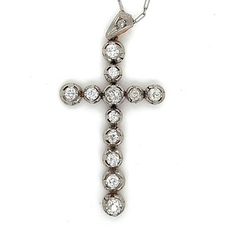 Antique Platinum & 18k Diamond Cross Necklace