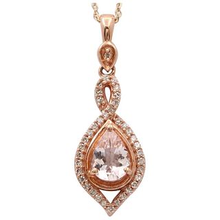 The Beautiful 10K Rose Gold Pear Shape Pink Quartz and Diamond Pendant, Necklace.