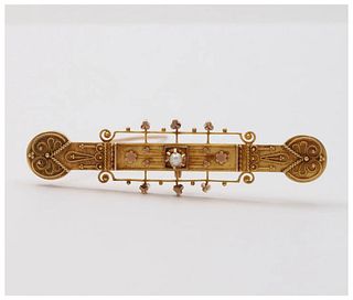 Victorian 14K Yellow Gold Bar Pin Brooch Pendant