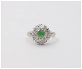 Vintage Jade Baguette Diamonds Cluster Platinum Ring