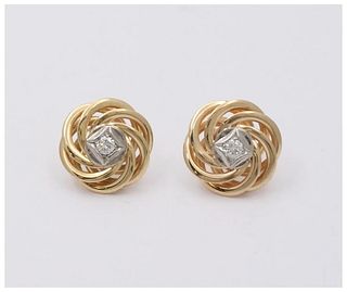 Vintage Pinwheel Diamond 14K Yellow White Gold Earrings