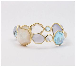Ippolita Bangle 18K Yellow Gold Rock Candy Collection Chalcedony, Blue Topaz, Mother of Pearl Bangle, Bracelet.