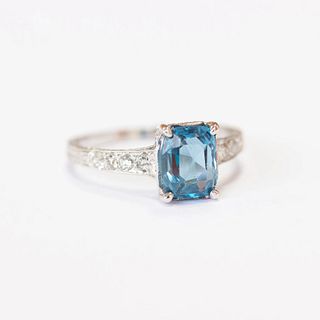 Platinum Art Deco Sapphire & Diamond Engagement Ring