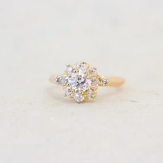 14k Old Mine Cushion Cluster Engagement Ring