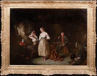 PROSTITUTES IN A BROTHER INTERIOR OIL PAINTING