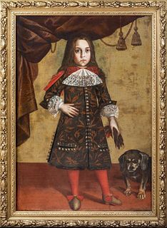  PORTRAIT OF A NOBLE BOY & DOG OIL PAINTING
