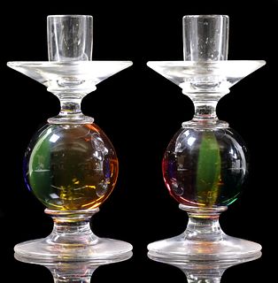 (2) ARCHIMEDE SEGUSO (1909-1999) MURANO ART GLASS CANDLE HOLDERS
