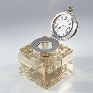 J. Grinsell crystal inkwell with Pocket Watch Lid