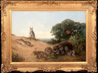 THE RABBIT FAMILY OIL PAINTING