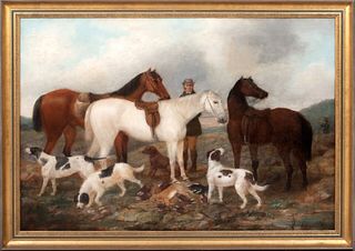  MOORS HORSES & HOUND DOG OIL PAINTING