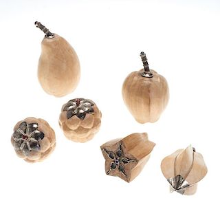 Collection silver stemmed carved fruits