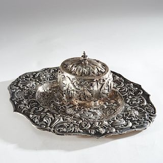 Spanish Colonial repousse silver inkstand