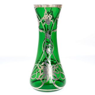 Art Nouveau silver overlay vase