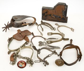 ASSORTED SPURS AND OTHER EQUINE ACCOUTREMENTS, LOT OF 15