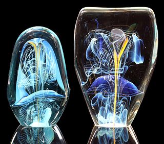 (2) BILL SLADE (B.1953) CONTEMPORARY STUDIO ART GLASS SCULPTURES