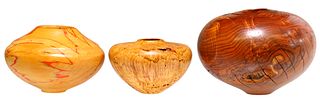 (3) GROUP OF SIGNED TURNED WOOD VESSELS