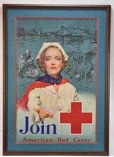 1939 JOIN THE AMERICAN RED CROSS FRAMED LITHOGRAPH PRINT