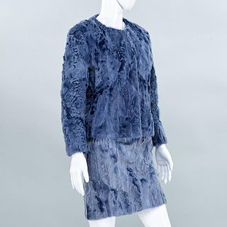Cynthia Rose blue curly lamb skirt suit