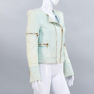 Balmain Paris pale blue lambskin jacket